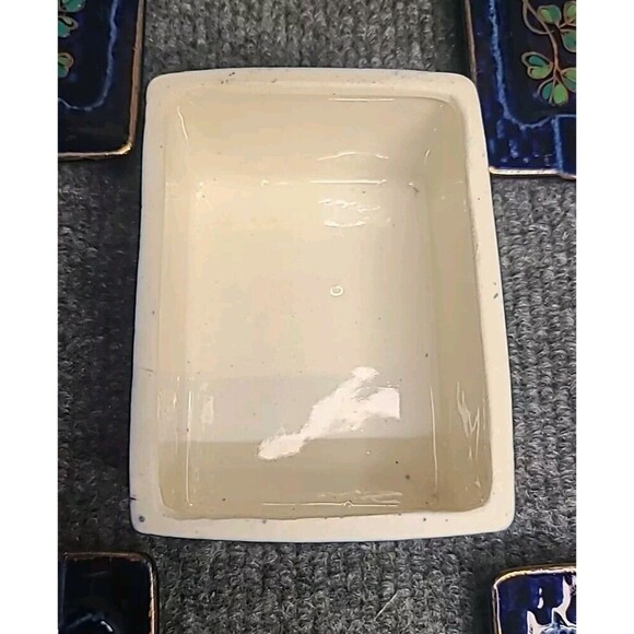 Ceramic Individual 4-Ashtray Box w/Lid Cobalt Blue Japan Antique - Picture 6 of 11